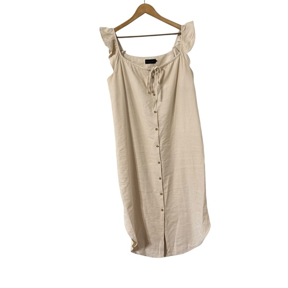 HATCH Jenna Maternity Beige Ruffle Button Front Midi Dress - Picture 3 of 7